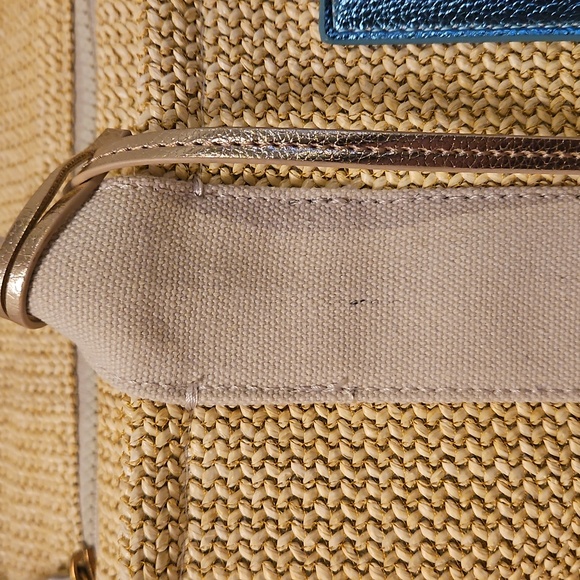 NEW Kurt Geiger Large Southbank Zip Top Shopper: Woven Beige W/ Blue Tones - Picture 15 of 15